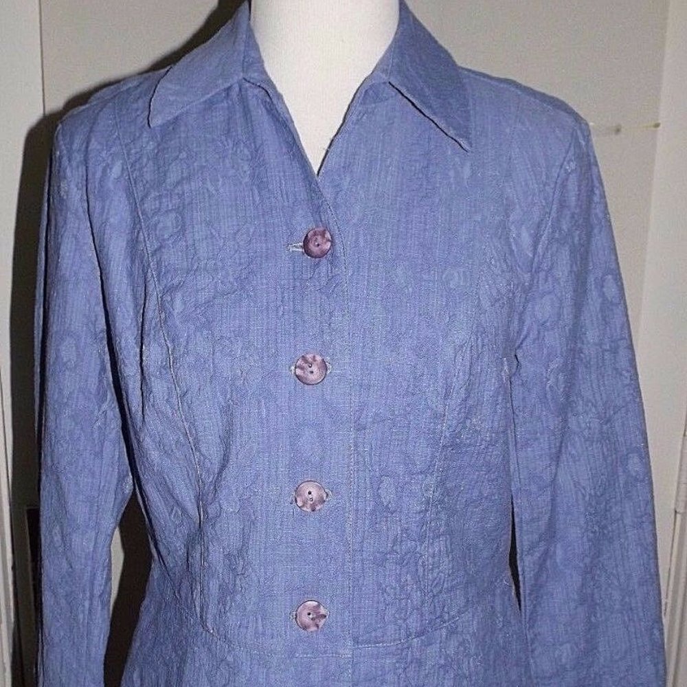 COLDWATER CREEK Petite Women Sz 10 P Blazer Jacket Peplum Solid Floral Jacquard